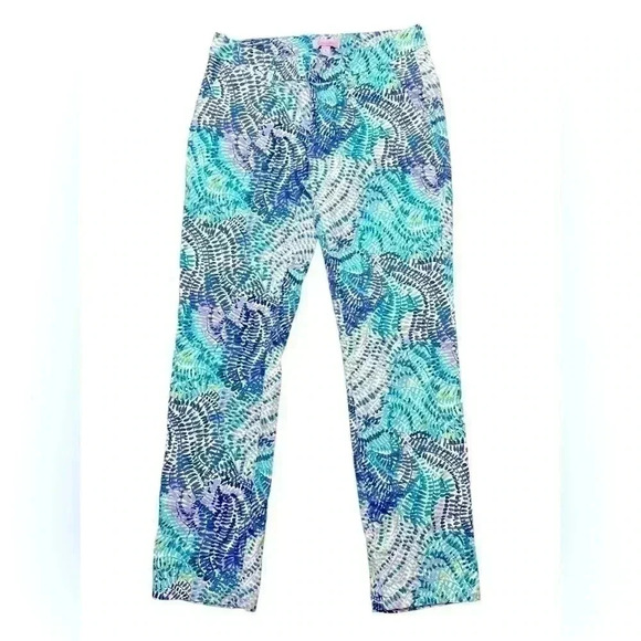 Lilly Pulitzer Shana Blue Current Fantasea Stretch Crop Pant Size 2 - Picture 7 of 7